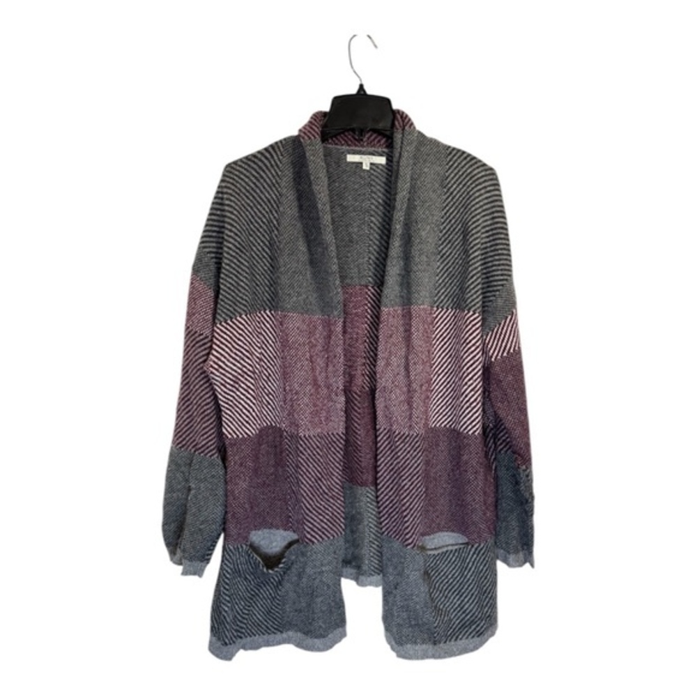 Sung Alfred Sung Cardigan Womens Size XL Purple Gray Open Striped Cottagecore